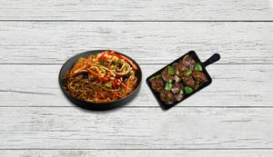 Veg Burnt Red Chilli Noodle + Veg Manchurian Dry