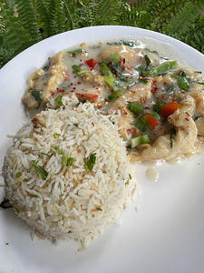 Mexican Cream Sauce Chicken With Butter Garlic Rice Meal