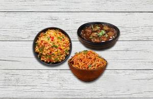 Veg Schezwan Fried Rice + Veg Schezwan Noodles + Veg Manchurian Gravy
