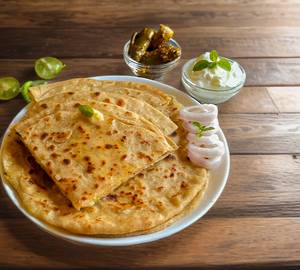 2 Aloo Paratha + Curd + Pickle + 1 Sweet Chilla