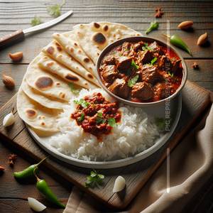 Mutton Masala + Chapati(4pcs.)+Plain Rice 