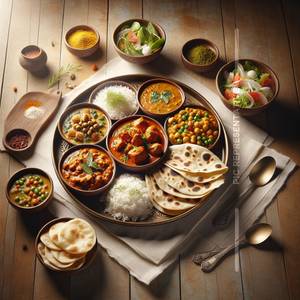 Chicken Masala + 4 Butter Chapati + Basmati Rice + Plain Dal + Papad + Salad +s             