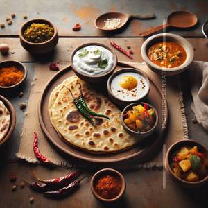 Aloo Pyaz Paratha (raita + Fried Mirchi+ Pickle )