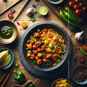 Veg Chow With Veg Manchurian (4pc) Gravy