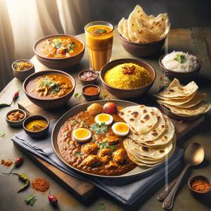 Chicken Gravy Special + 4 Pc Plain Tawa Chapati + Egg Biryani + Fry Papad + Masala Chaas