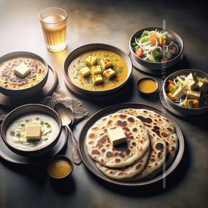 Aaloo Paratha Butter 2pc+Kheer + Paneer Masala + Salad