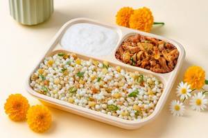 Sabudana Khichdi with Masala Arbi and Curd Lunchbox