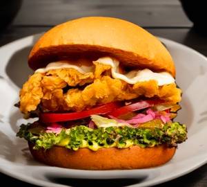 Regular chicken burger and hot and crispy 2 pieces