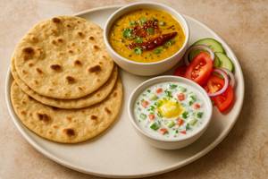 Dal Tadka Veg Raita ,salad With 4 Amul Desi Ghee Chapati