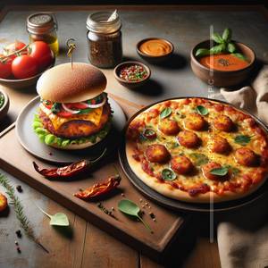 Cheese Tomato Pizza +Aloo tikki Burger