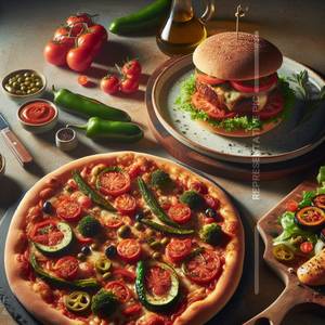 Tomato Pizza + Veg Burger                                            
