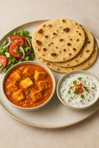 Butter Paneer Masala Veg Raita ,salad With 4 Amul Desi Ghee Chapati