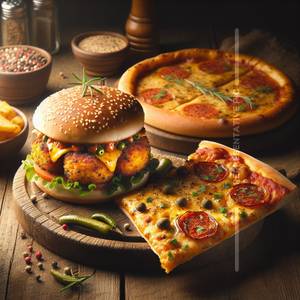 Cheese Corn Pizza +Aloo tikki Burger