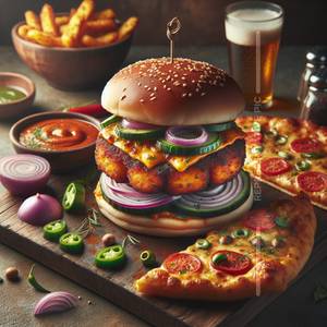 Cheese Onion Pizza +Aloo tikki Burger