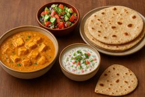 Shahi Paneer Veg Raita ,salad With 4 Amul Desi Ghee Chapati