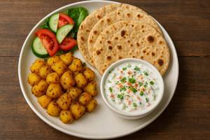 Jeera Aloo Veg Raita ,salad With 4 Amul Desi Ghee Chapati