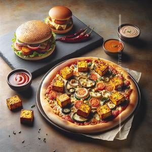 Paneer Pizza + Aloo Tikki Burger                                            