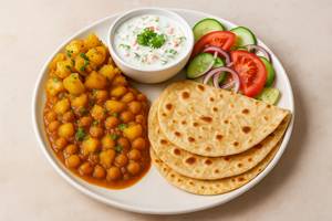 Chole Aloo Veg Raita ,salad With 4 Amul Desi Ghee Chapati