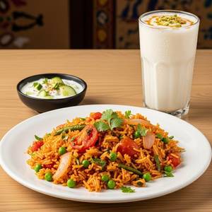 Tomato Pulav (Half ) + Sweet Lassi
                                       