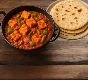 Kadai Paneer With 4 Butter Tawa Roti + Salad.