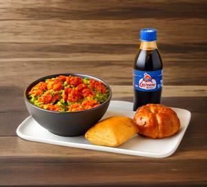 Schezwan Chicken Fried Rice + Chicken Roll + Korean Garlic Bun + Thumpsup250ml