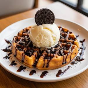 Crunchy Oreo Waffle with Vanilla Ice Cream