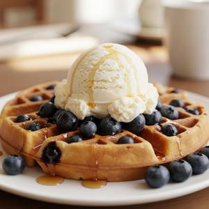 Blueberry Waffle with Vanilla Ice Cream