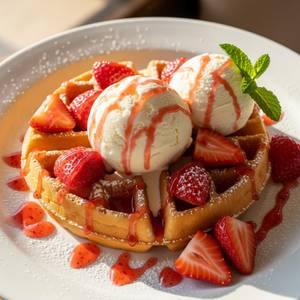 Strawberry Waffle with Vanilla Ice Cream