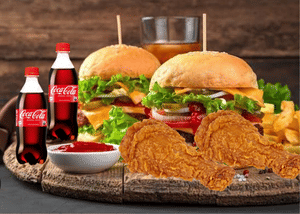 Chicken Burger 2 + Chicken Leg 2pcs + Coke 250ml 2pcs