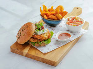 Buttermilk Fried Chicken, Cucumber Yoghurt Slaw Burger