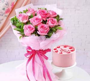 Roses and creamy drop vanilla cake with rose bunch