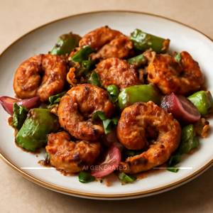 Prawns Chilli Dry (450-500gm Apx) (6pcs)+ Cold Beverage