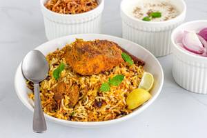 Fry Chicken Dum Biryani White Raita Red Salad