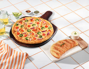 Veggies Volcano Pizza [Big 10"] + Garlic Bread ...