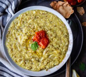 Hari Moong Daal Khichdi with achar
