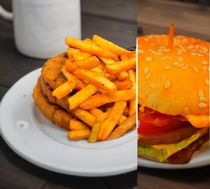 1 Aalo tikki creamy burger + 1 Peri Peri French Fries