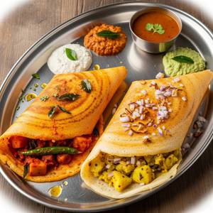 Chilly Patoto Dosa + Onion Masala Dosa                                                                               