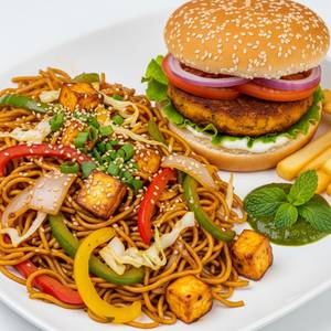 Paneer Chow mein + Allo Ticky Burger                                                                               