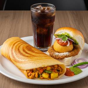 Bhaji Dosa + Special Desi Vada Pav +cold drink                                                                               