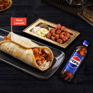 Signature Chatpata Chicken Shawarma, Chicken 65, Pepsi