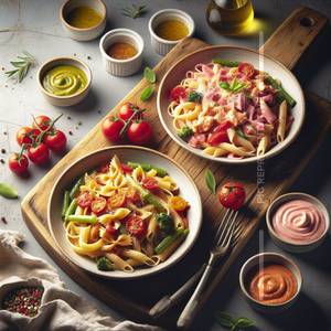 Arabitta and Alfredo Mixed Pink Sauce Pasta with Vegetables