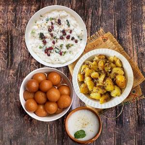 Special Curd Rice + Aloo Jeera + Gulab Jamun + Buttermilk