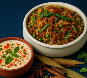 Thalassery Paneer Biryani with Burani Raita