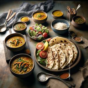 4 Roti with Dal Fry and Salad