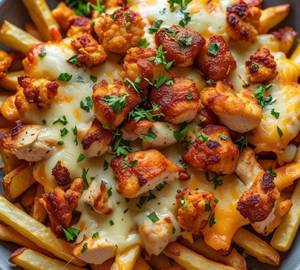 Bbq cheesy loaded fries chicken