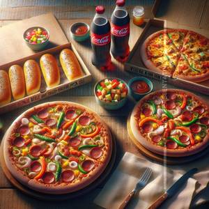 [ Meal 4 ] 2 Veggie Delight Pizza [Pan] + 1 Garlic Bread + 2 Coke  250ml