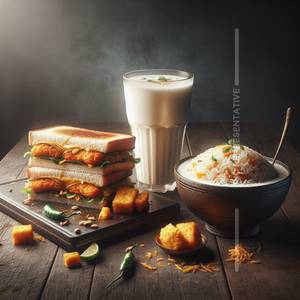 2 Aloo Sandwich + 1 Fried Rice + 1 Lassi