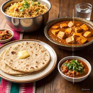Butter Paneer Masala +  Pulao + 4 Tawa Roti + Achar + Salad