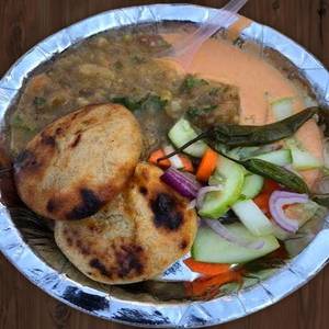 Sada Litti Chokha (10 Pcs) Served With Salad Chutney And Mirchi Ka Kuchha