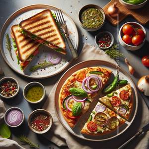 Veg Grilled Sandwich + Onion Pizza [4 Slices, 7 Inches]